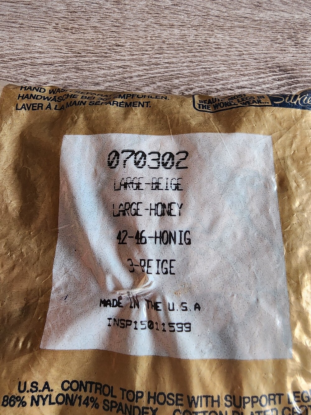 One Pair Women's Pantyhose Silkies 070302 Honey Beige Size Large Made in USA